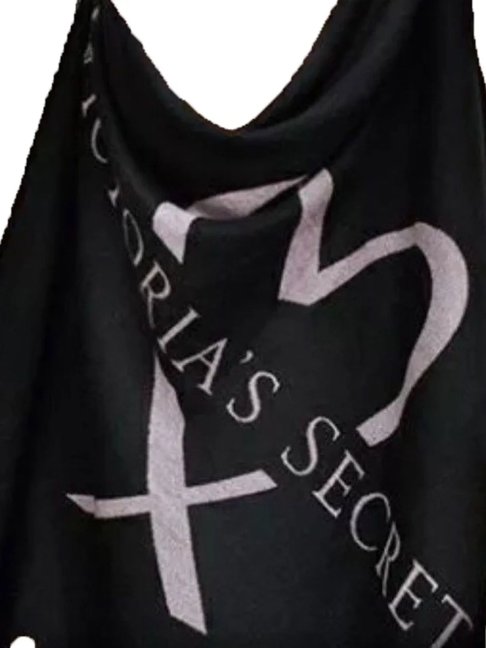Victoria's Secret Black Throw Blanket With Pink Detail Heart Logo Fringe On Ends